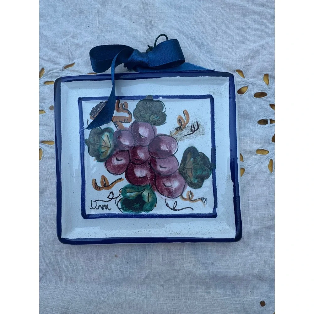 Italian Ceramic Wall Plaque Hand Painted in Italy Grapes Uva Pottery
